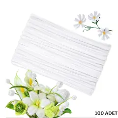 100 lü Şönil Tel (El İşi, DIY, Hobi ve Çiçek Yapım Teli) 6 mm - 30 Cm Beyaz - 100 Adet / Paket