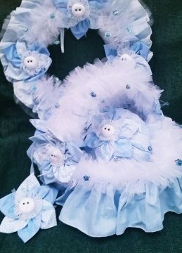 rüzgar gülü konsept kapı süsü,sepet,takı yastığı takımı Mavi 3 lü takım