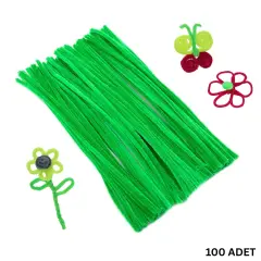 100 lü Şönil Tel (El İşi, DIY, Hobi ve Çiçek Yapım Teli) 6 mm - 30 Cm Açık Yeşil - 100 Adet / Paket