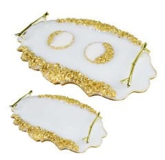TEPSİ EPOKSİ TAŞLI OVAL DAMAT KAHVE SETİ ALTIN PK2