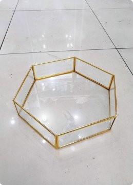 34 cm Altıgen Kenarları metal tepsi ALTIN