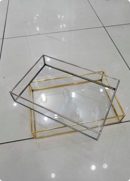 30X20 Cm Metal Kenarlı cam tepsi ALTIN