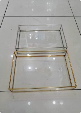 30X20 Cm Metal Kenarlı cam tepsi ALTIN