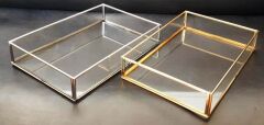 30X20 Cm Metal Kenarlı cam tepsi ALTIN