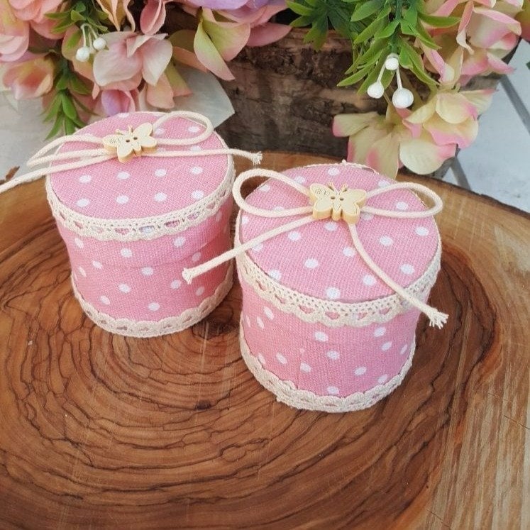 12 Li Puanlı Pembe Sıvama Silindir Kutular