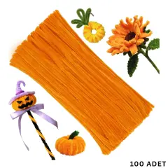 100 lü Şönil Tel (El İşi, DIY, Hobi ve Çiçek Yapım Teli) 6 mm - 30 Cm Turuncu - 100 Adet / Paket