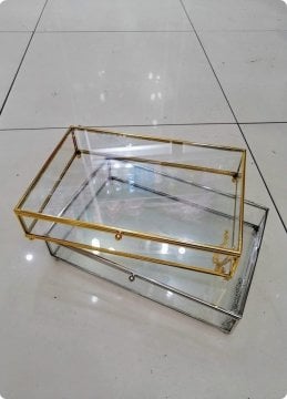 30x20 cm Büyük kapaklı metal kenarlı çikolata tepsisi GUMUS