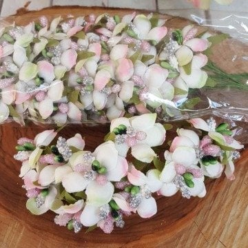 Simli Lüks Çiçek Pembeli-Gümüşlü