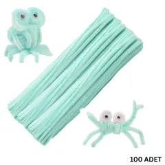100 lü Şönil Tel (El İşi, DIY, Hobi ve Çiçek Yapım Teli) 6 mm - 30 Cm Su Yeşili - 50 Adet / Paket