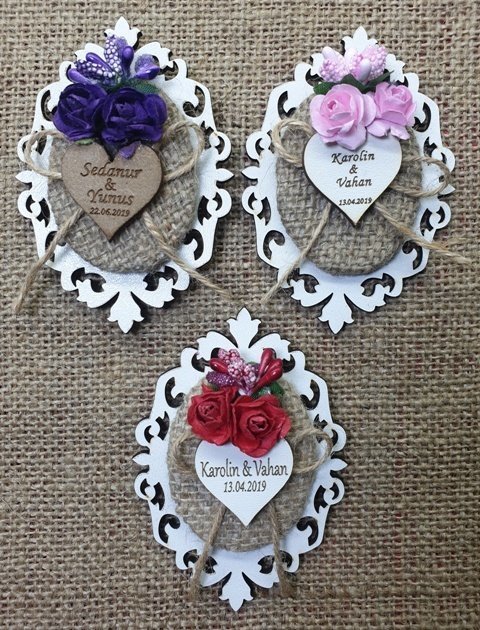 50 Li Kuşlu Ahşap desenli çiçekli söz,nişan,nikah şekeri Mor