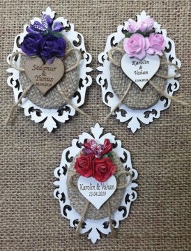 50 Li Kuşlu Ahşap desenli çiçekli söz,nişan,nikah şekeri Mor