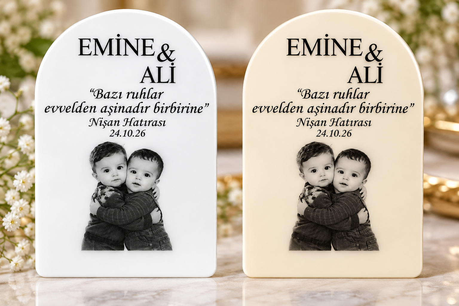 Kişiye özel baskılı krem - beyaz pleksi (7*4.5cm) KREM