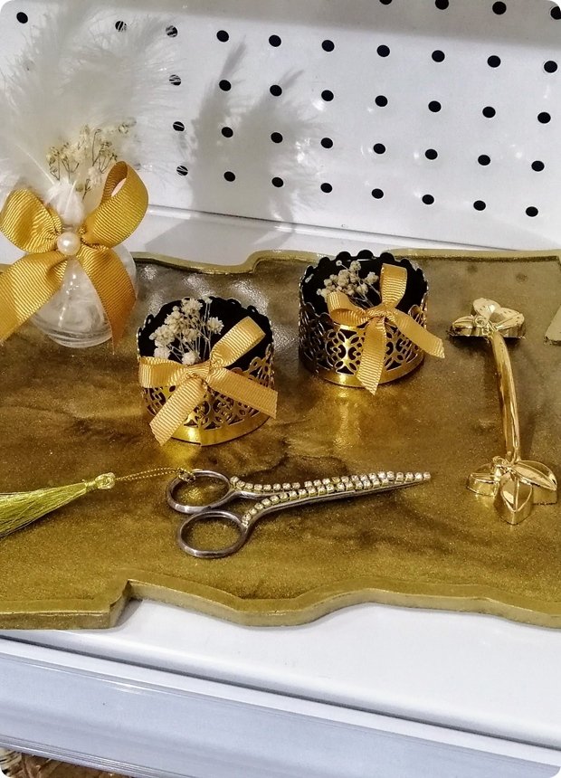 Süslü Epoksi & Polyester Dalgalı Yüzük,Damat Tepsisi