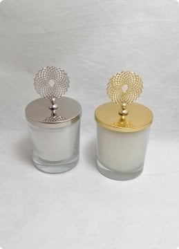 12 Li Metal Çiçek Tepelikli Büyük Boy Bardak Mum