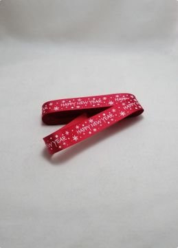 2 Cm New Year Yazılı Kırmızı Zemin Grogren Kurdela 10 Mt.