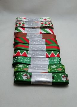 2 Cm Kırmızı Yeşil Beyaz Ağaç Desenli Yılbaşı  Kurdela 10 Mt.