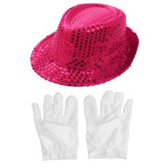 Pembe Renk Payetli Çocuk Şapkası ve Beyaz Renk Çocuk Eldiveni