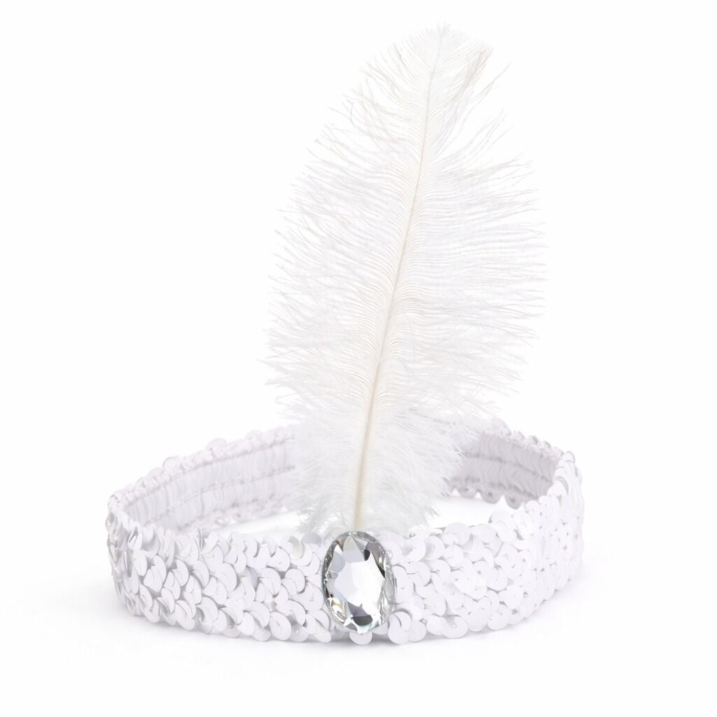 Beyaz Tüylü Retro Çarliston Saç Bandı - 70-80-90’lar Parti Tacı