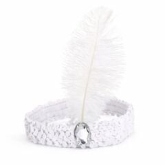 Beyaz Tüylü Retro Çarliston Saç Bandı - 70-80-90’lar Parti Tacı