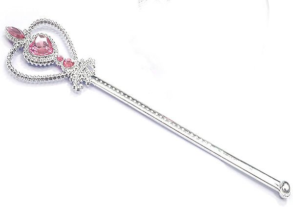 Pembe Renk Kalp İşlemeli Taşlı Karlar Ülkesi Anna Elsa Asası 32 cm