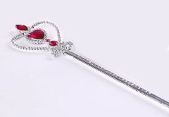 Fuşya Renk Kalp İşlemeli Taşlı Karlar Ülkesi Anna Elsa Asası 32 cm