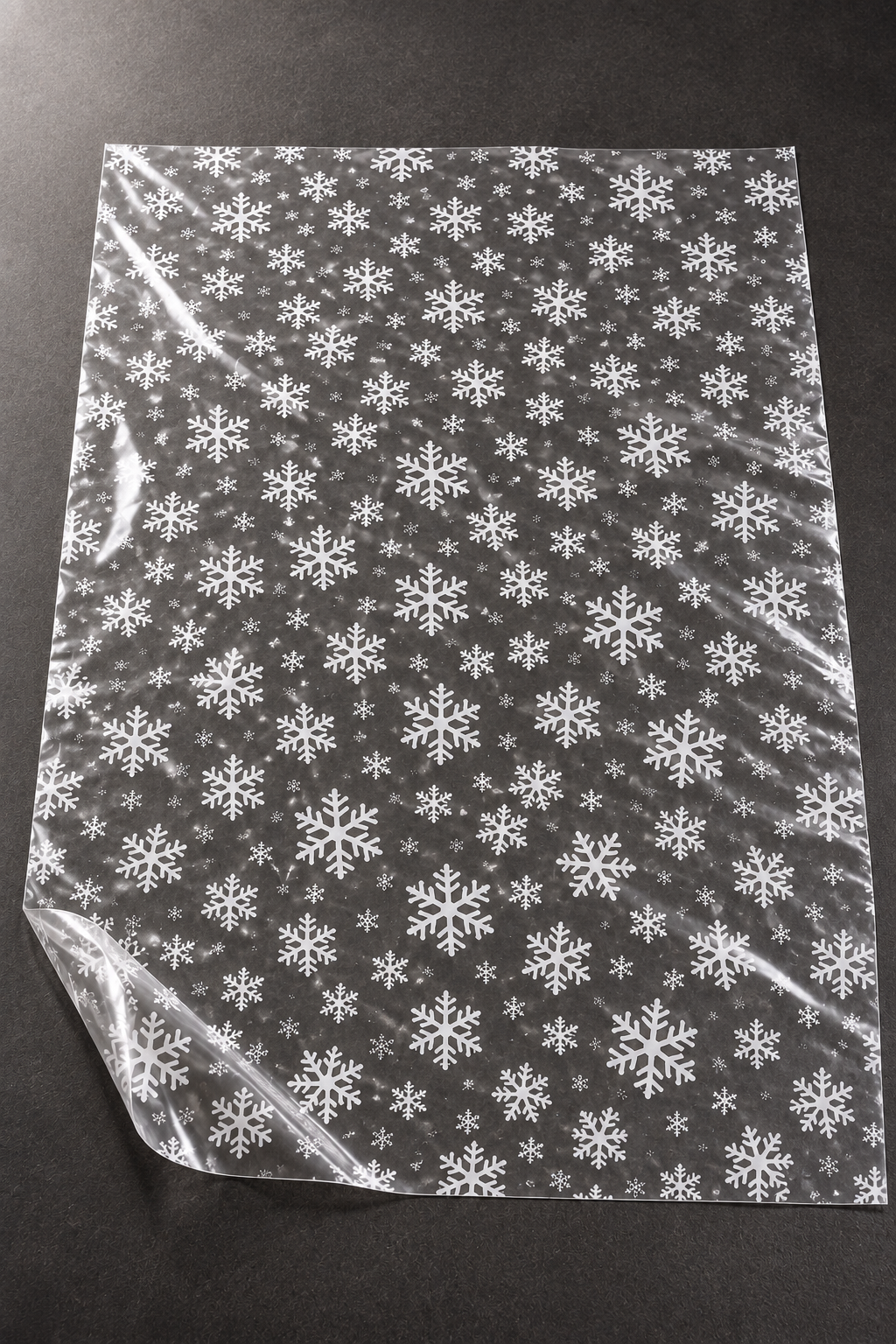 Yılbaşı Kar Tanesi Baskılı Şeffaf Jelatin, 100x130 cm, Yeniyıl Hediye Paketleme Jelatini,