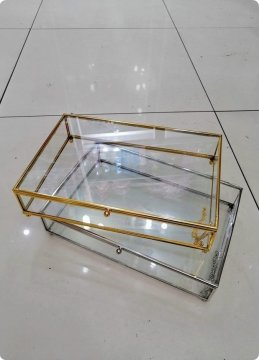 30x20x10 cm Altı Ahşap Aynalı, Metal kenarlı Kapaklı Kız isteme / çikolata Kutusu GUMUS