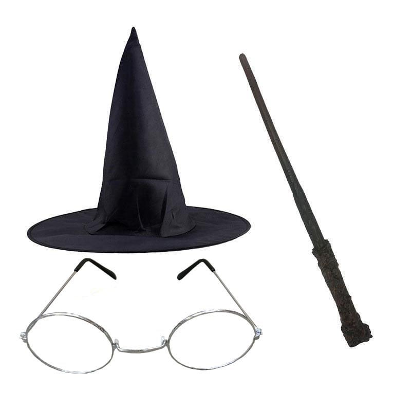 Harry Potter Gryffindor Şapka + Asa + Gözlük Kostüm Seti