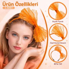 80’ler 90’lar Neon Turuncu Dantel Taç Fiyonklu