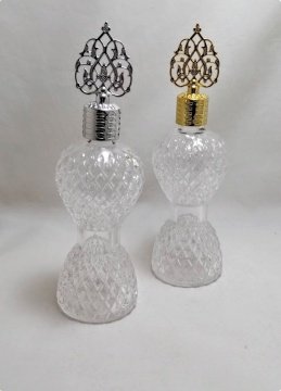 12 Li 150 Cc  Pvc Güneş Tepelikli Baklava Dilimli İnce Bel Cam Kolonya Şişesi