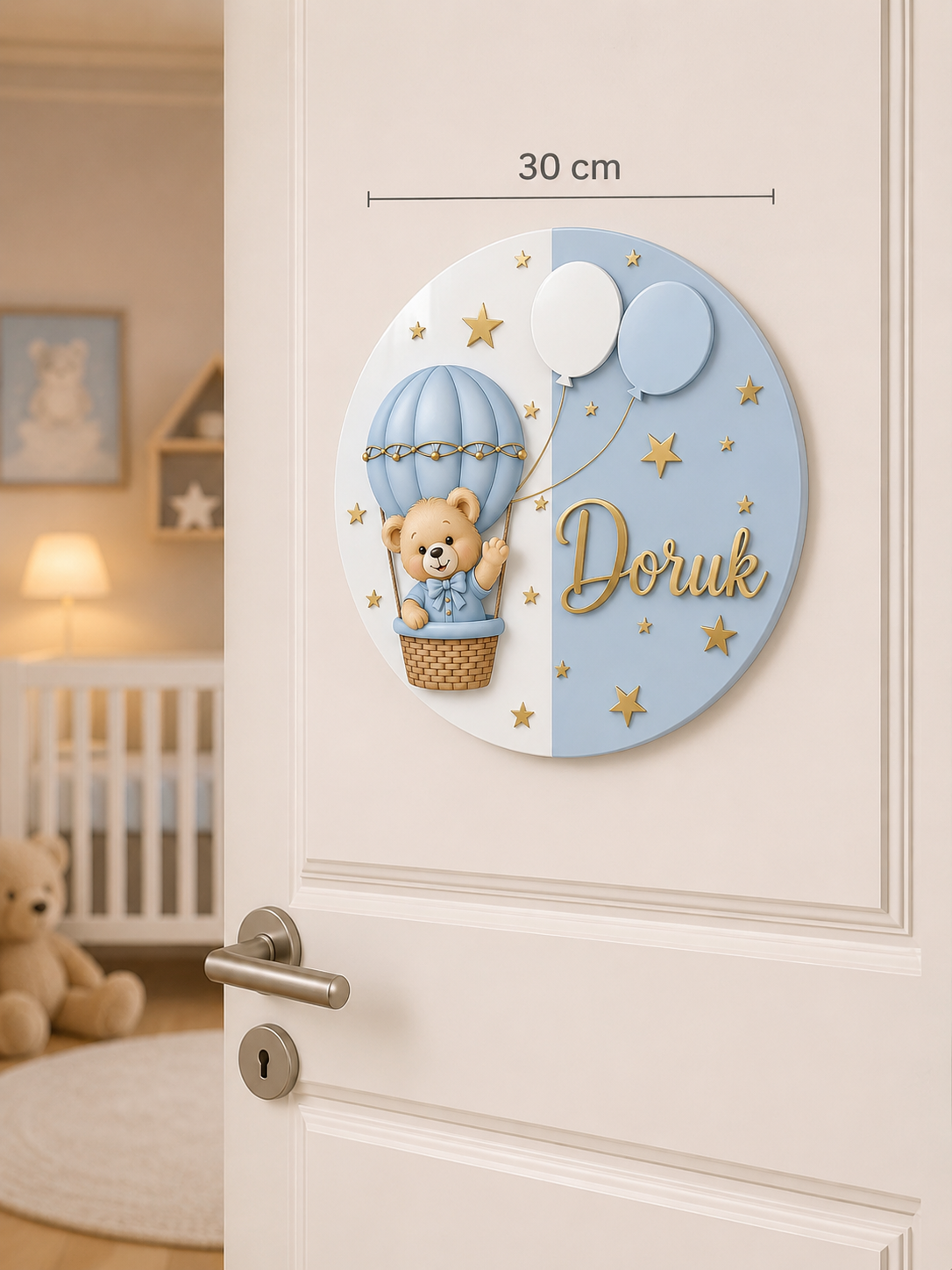 30 cm iki renkli  isme özel Pleksi Kapı süsü MAVİ