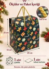 Yeniyıl Hediye Kutu Çanta 20x25x14 cm -Kış Bahçesi  Taşınabilir Hediye Kutusu & Çantası Özel Tasarım Boş Karton Hediye Paketi