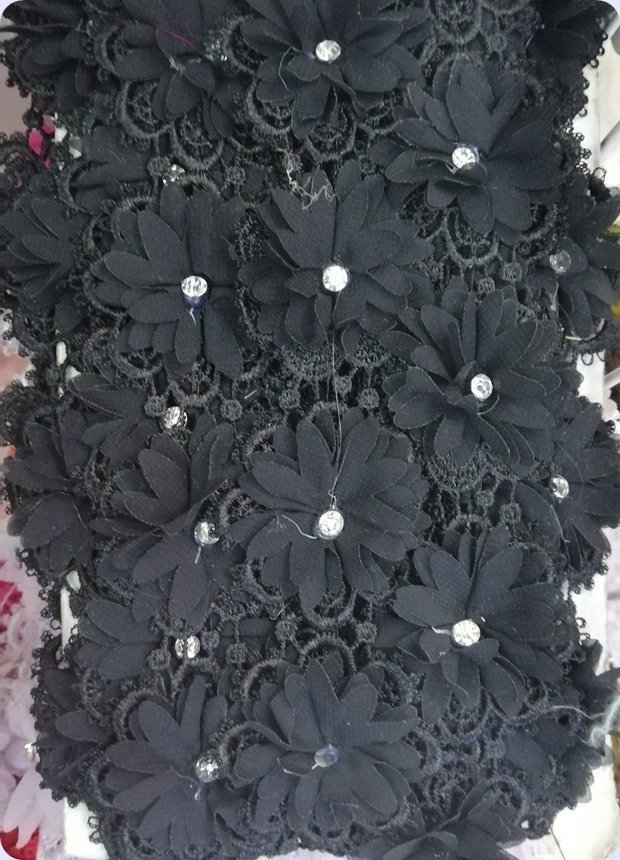 1 Metre Güpürlü taşlı lazer kesim kumaş çiçek MAVI