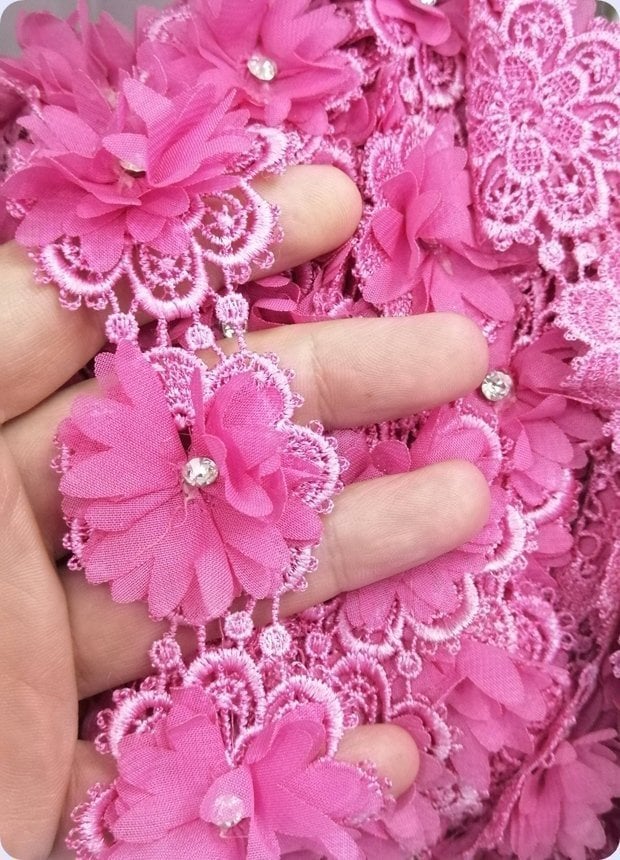 1 Metre Güpürlü taşlı lazer kesim kumaş çiçek SIYAH