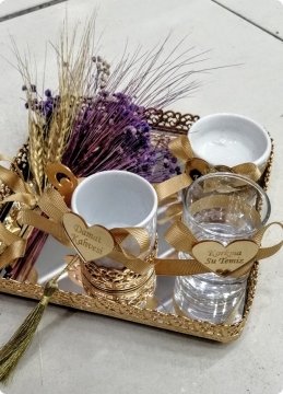 Başak Süslü Metal damat kahve takımı