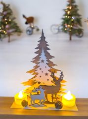 Işıklı Tealight mumlu Ahşap masa üstü yılbaşı dekor