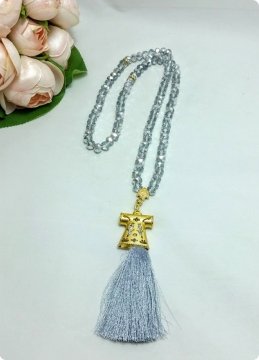 30 Lu Gümüş Kristal Cam, Kaftan İmameli Tesbih 99 lu