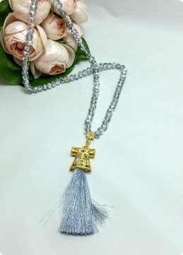 30 Lu Gümüş Kristal Cam, Kaftan İmameli Tesbih 99 lu