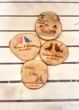 Dijital Baskılı, Kişiye özel 6-8 cm çap Doğal Ahşap Ağaç