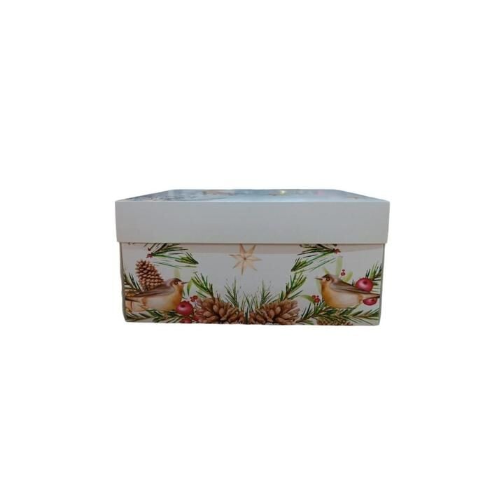 25x25x12 Cm Yılbaşı Desenli Beyaz Komple Karton Hediye Kutuları