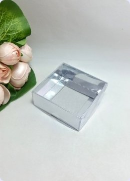 50 li 9x9x3 cm (Gümüş) Altı Karton Asetat Kapaklı Kutu