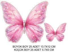 DEKORATİF SÜS İKİ BOY KELEBEK PEMBE SET:25 ADET