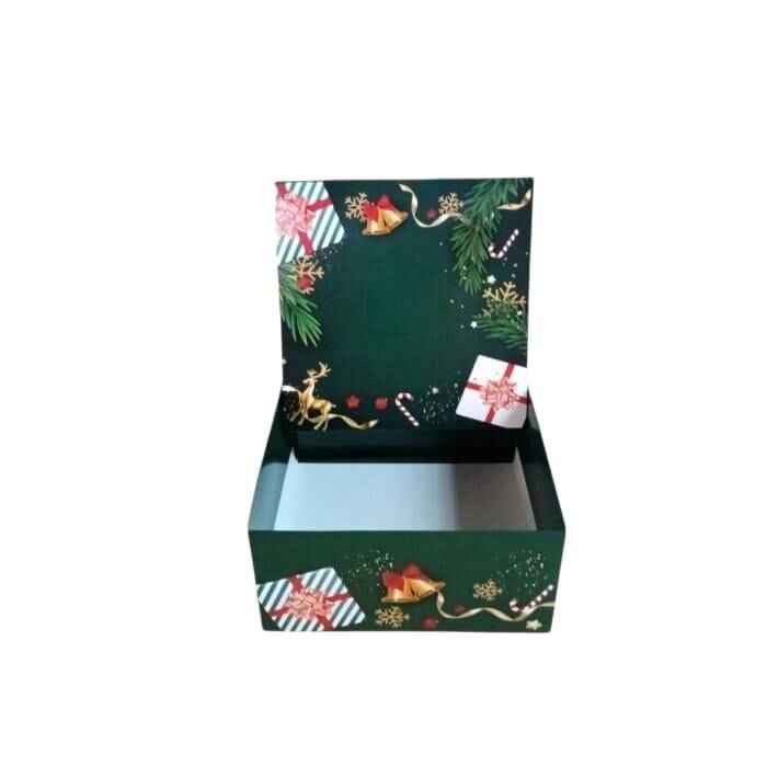 25x25x12 Cm Yılbaşı Desenli (yeşil) Komple Karton Hediye Kutuları
