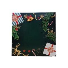 25x25x12 Cm Yılbaşı Desenli (yeşil) Komple Karton Hediye Kutuları