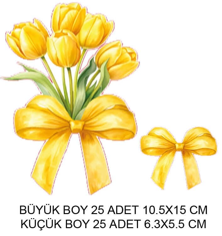 DEKORATİF SÜS İKİ BOY LALE FİYONK SARI SET:25 ADET