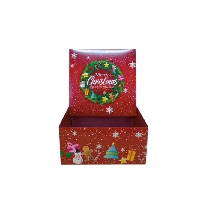 25x25x12 Cm Yılbaşı Desenli (Merry Christmas) Kırmızı Komple Karton Hediye Kutuları