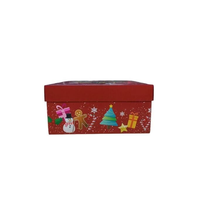 25x25x12 Cm Yılbaşı Desenli (Merry Christmas) Kırmızı Komple Karton Hediye Kutuları