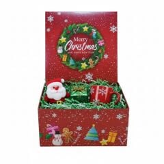 25x25x12 Cm Yılbaşı Desenli (Merry Christmas) Kırmızı Komple Karton Hediye Kutuları