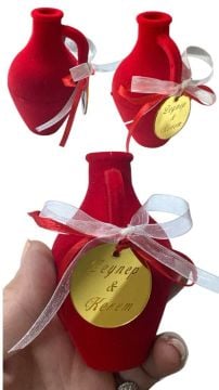 20 Adet Süslü Küçük Testi Kına Hediyelik KIRMIZI