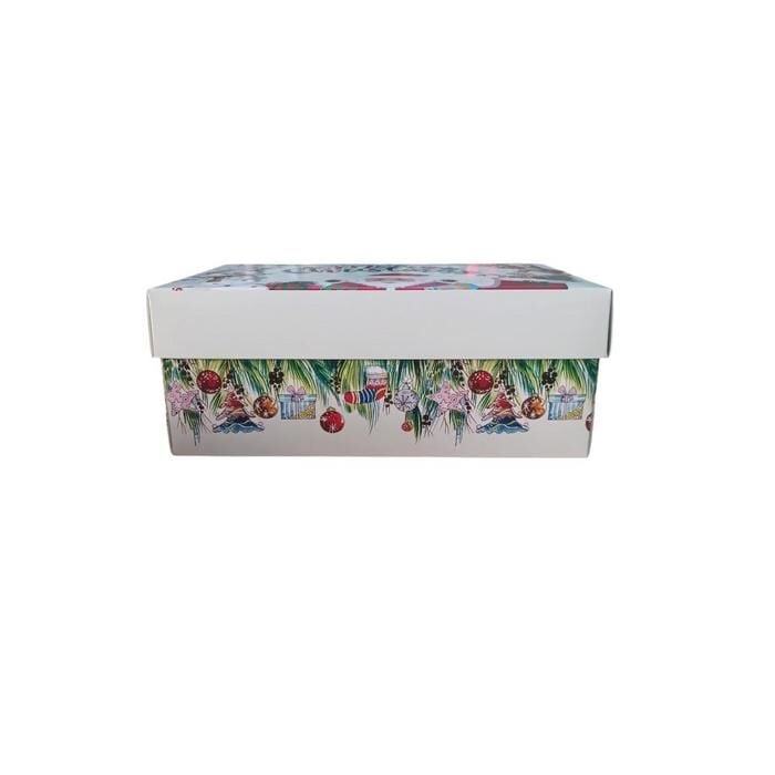 25x15x10 Cm Yılbaşı Desenli (Merry Christmas) Beyaz Komple Karton Hediye Kutuları